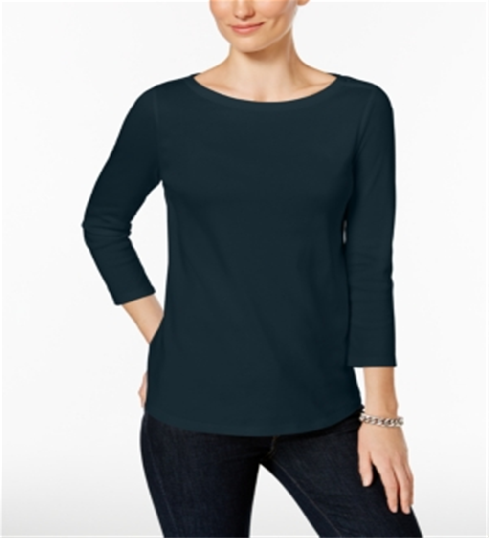 Camiseta feminina Charter Club de algodão Pima com gola canoa, azul, tamanho M