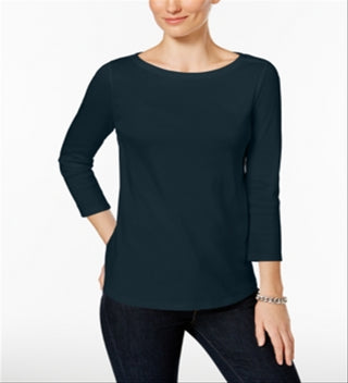 Camiseta feminina Charter Club de algodão Pima com gola canoa, azul, tamanho M