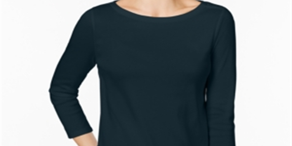 Camiseta feminina Charter Club de algodão Pima com gola canoa, azul, tamanho M