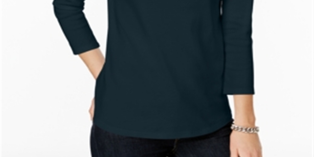 Camiseta feminina Charter Club de algodão Pima com gola canoa, azul, tamanho M