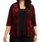 Jaqueta feminina Alex Evenings com detalhes florais, sem mangas, gola redonda, blusa de noite vermelha, tamanho 2X