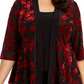 Jaqueta feminina Alex Evenings com detalhes florais, sem mangas, gola redonda, blusa de noite vermelha, tamanho 2X