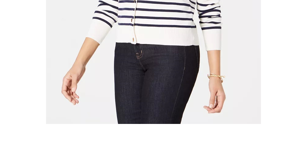 Cardigan feminino listrado pequeno Charter Club com fecho de alavanca, branco, tamanho pequeno G