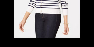 Cardigan feminino listrado pequeno Charter Club com fecho de alavanca, branco, tamanho pequeno G