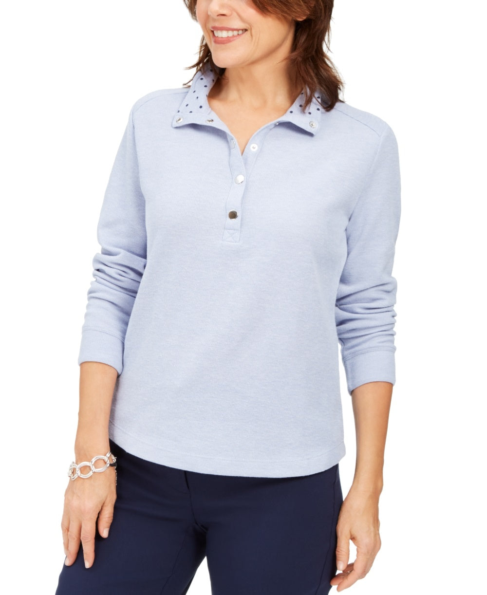 Karen Scott Top Feminino Petite com Decote Redondo Azul Tamanho Petit
