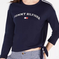 Tommy Hilfiger Moletom feminino com logo esportivo e amarração lateral, preto, tamanho XX-G