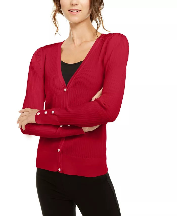 Cardigan feminino pequeno com manga bufante INC International Concepts, vermelho, tamanho PS