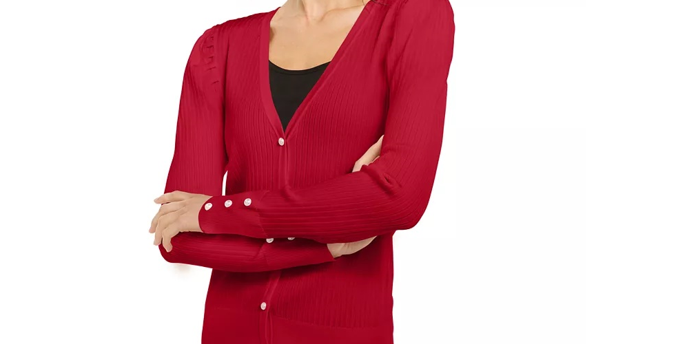 Cardigan feminino pequeno com manga bufante INC International Concepts, vermelho, tamanho PS