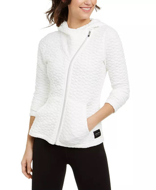 Jaqueta com capuz Calvin Klein Jacquard assimétrica com zíper, tamanho grande, areia