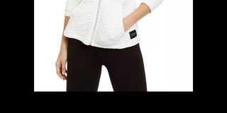 Jaqueta com capuz Calvin Klein Jacquard assimétrica com zíper, tamanho grande, areia