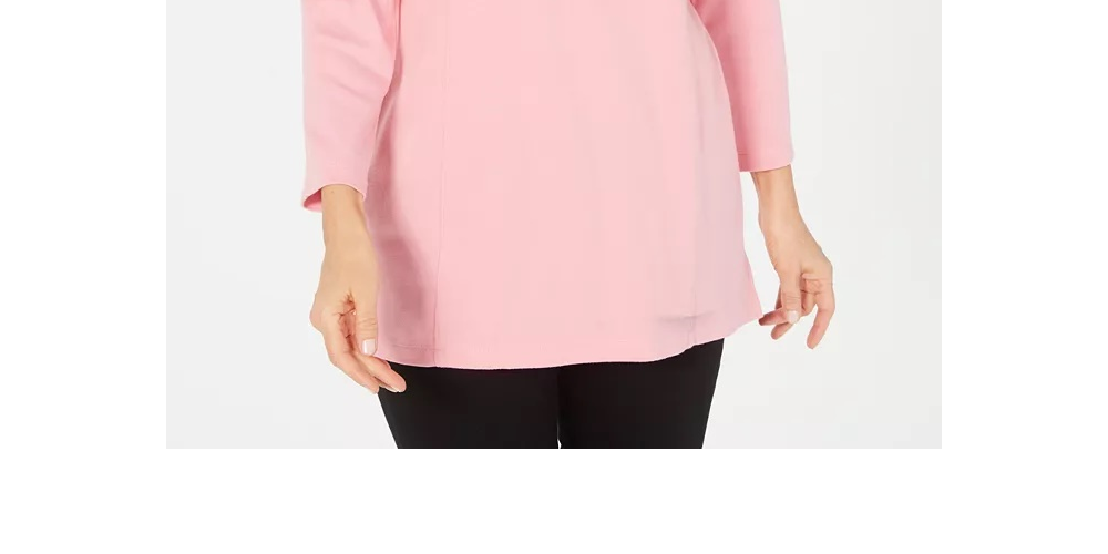 Karen Scott Blusa feminina de algodão com meio zíper e gola alta, roxa, tamanho XS