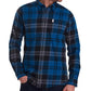 Camisa casual masculina Barbour xadrez xadrez azul, manga comprida, ajuste clássico, botão, tamanho XX-G