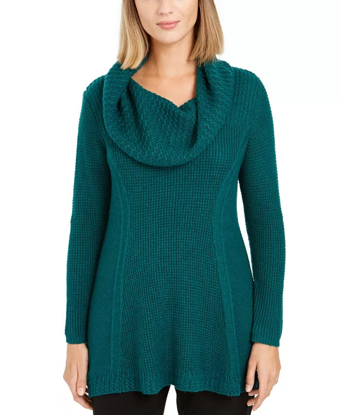 Suéter túnica feminino estilo &amp; co, pequeno, gola alta, verde, tamanho P