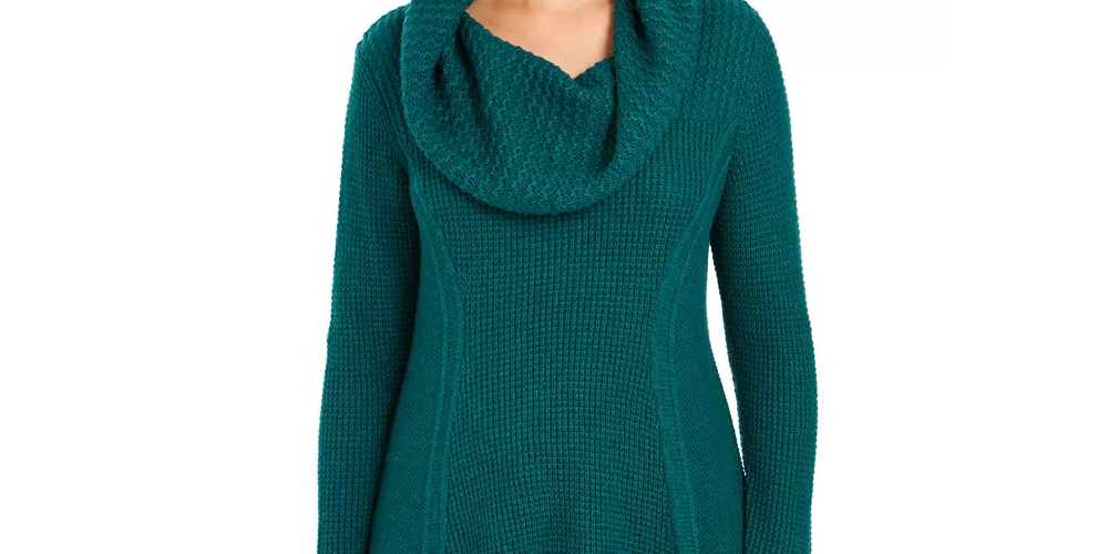 Suéter túnica feminino estilo &amp; co, pequeno, gola alta, verde, tamanho P
