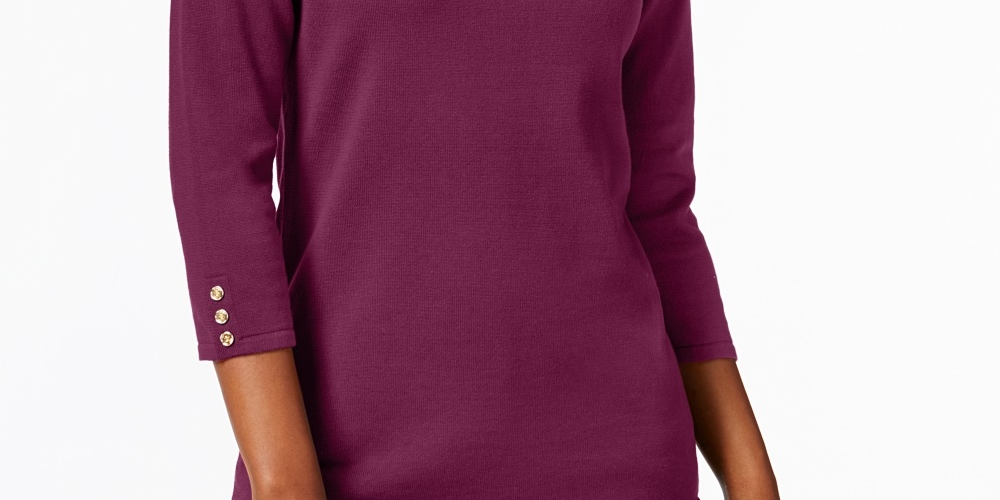 Karen Scott Suéter feminino de algodão com acabamento em botões, tamanho pequeno, roxo, tamanho pequeno P