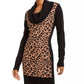 BCX Women's Animal Print Long Sleeve Cowl Neck Short Shift Dress Camel Size XX-Small