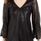 Blusa feminina Alfani Petite com estampa metálica e manga franzida, preta, tamanho PL