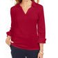 Karen Scott Top feminino pequeno com decote dividido e gola alta, vermelho, tamanho 44