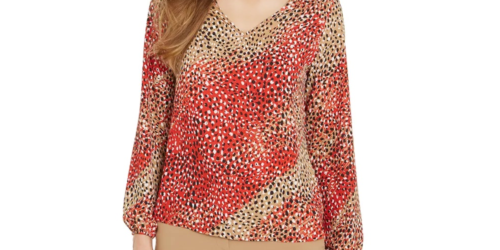 Blusa feminina estampada com decote em V Bar III vermelha tamanho X-S