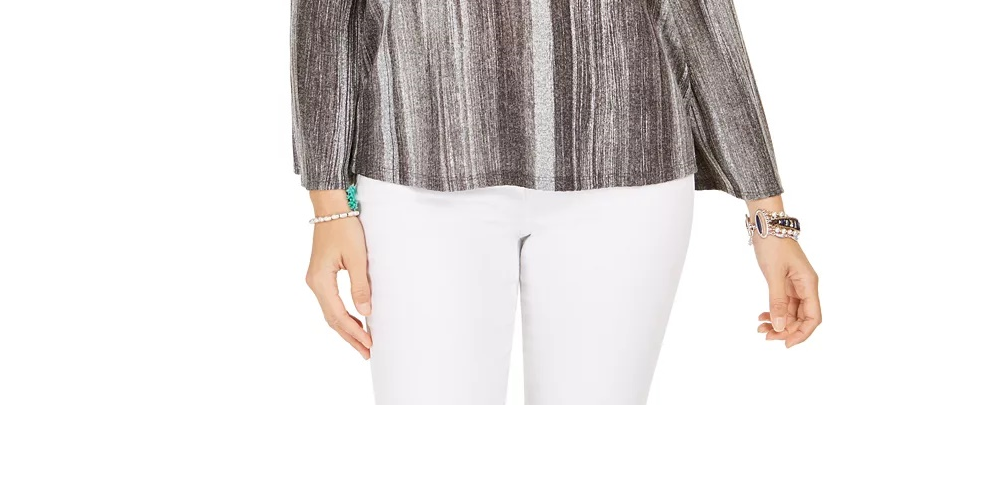 Blusa listrada com manga sino feminina Style &amp; Co, preta, tamanho grande
