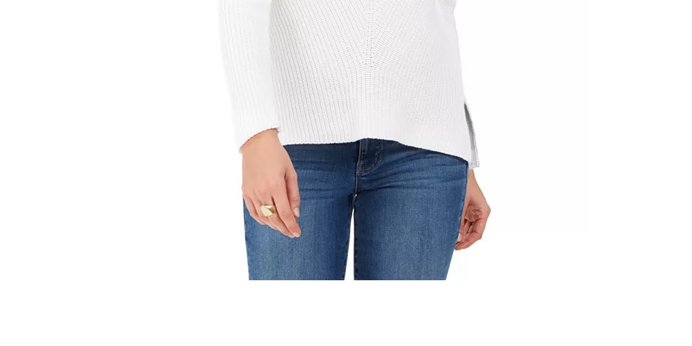 Suéter de algodão canelado com decote em V feminino Style &amp; Co, azul-nuvem, tamanho XX-grande