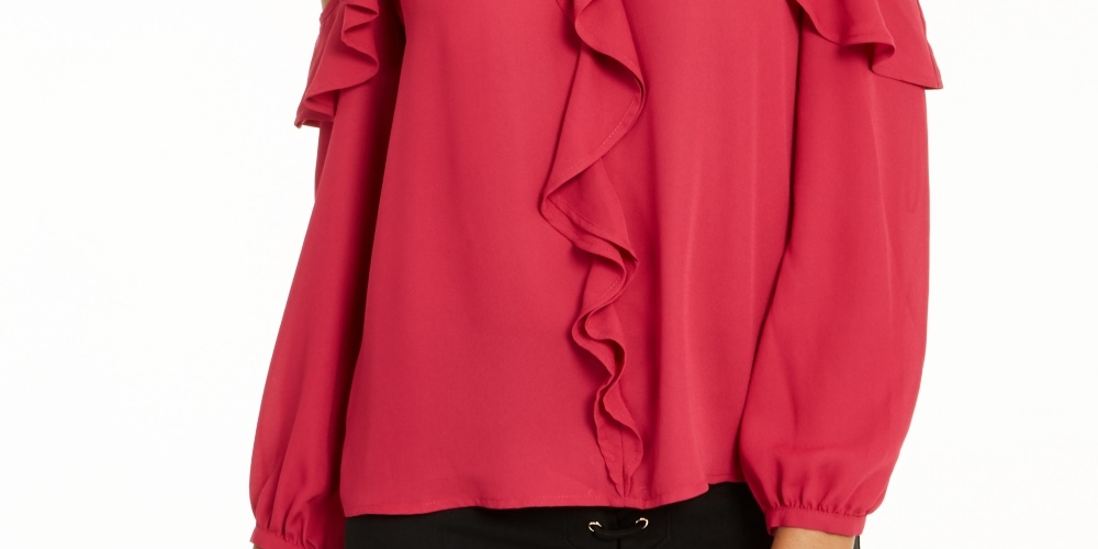 Blusa feminina Thalia Sodi com babados e ombros descobertos, rosa, tamanho grande