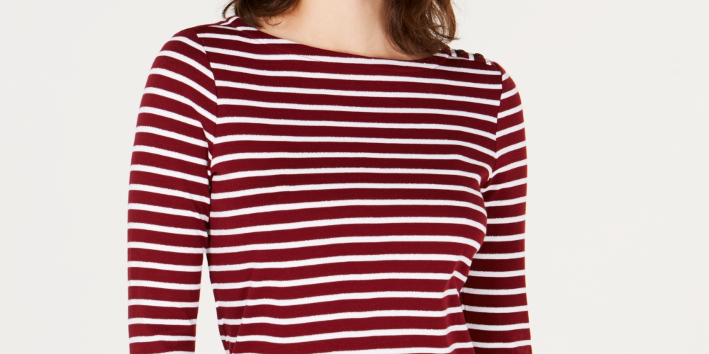 Charter Club Petite Pima Cotton Women's Top com estampa de botões e ombros, vermelho, tamanho GG