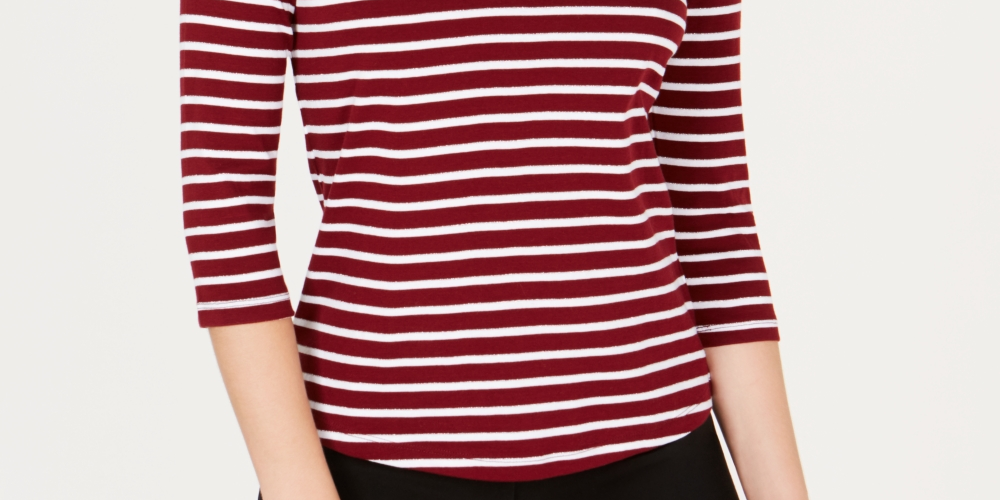 Charter Club Petite Pima Cotton Women's Top com estampa de botões e ombros, vermelho, tamanho GG