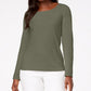 Karen Scott Blusa de algodão com decote redondo feminina, verde, tamanho X P