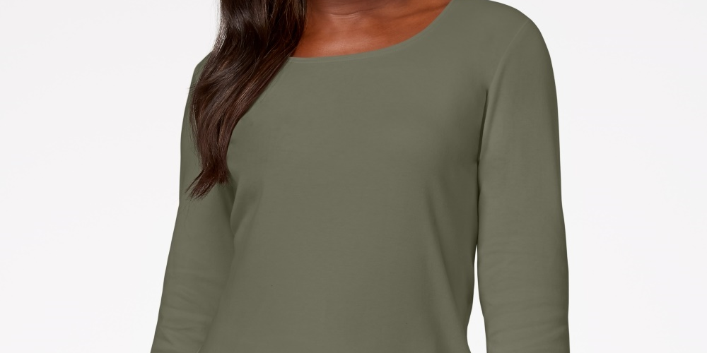 Karen Scott Blusa de algodão com decote redondo feminina, verde, tamanho X P