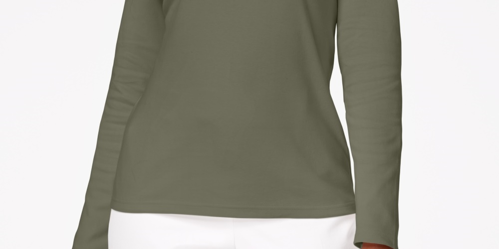 Karen Scott Blusa de algodão com decote redondo feminina, verde, tamanho X P