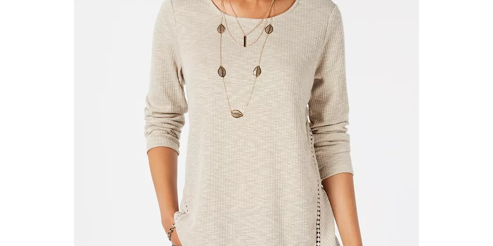 Blusa feminina de malha waffle estilo &amp; co, bege, tamanho GG