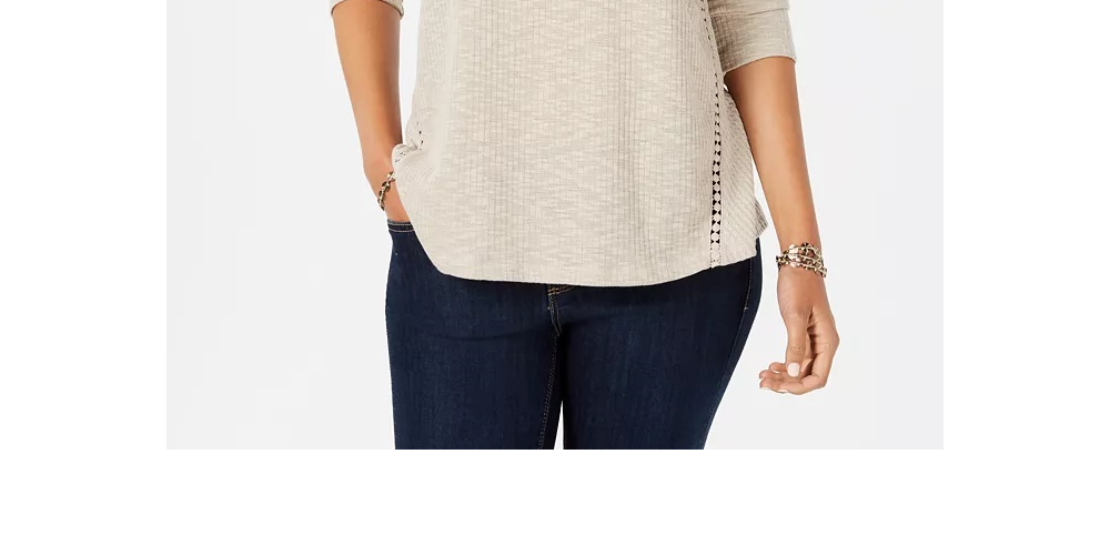 Blusa feminina de malha waffle estilo &amp; co, bege, tamanho GG