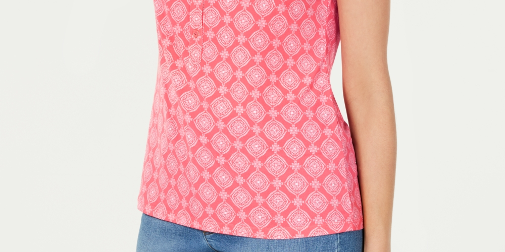 Camisa polo feminina estampada Charter Club com manga curta, rosa, tamanho extragrande