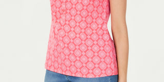 Camisa polo feminina estampada Charter Club com manga curta, rosa, tamanho extragrande