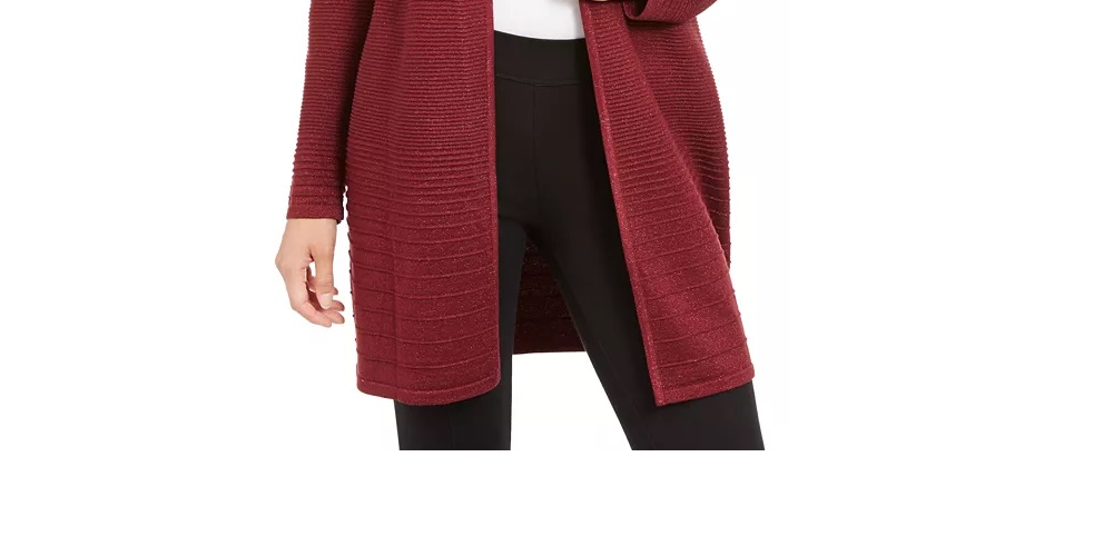 Cardigan feminino Alfani metálico com abertura frontal, vermelho, tamanho X-S