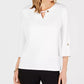 JM Collection Top feminino com textura e buraco de chave, tamanho PS, branco