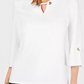 JM Collection Top feminino com textura e buraco de chave, tamanho PS, branco