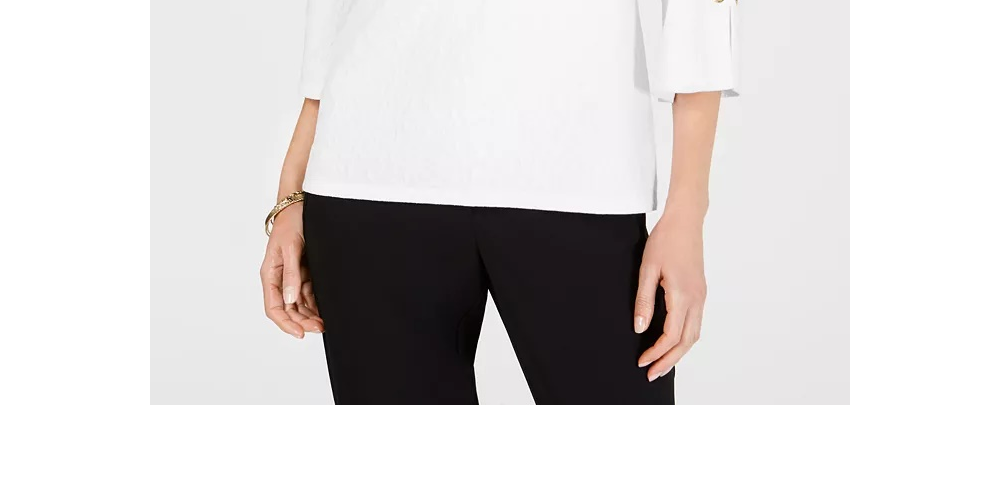 JM Collection Top feminino com textura e buraco de chave, tamanho PS, branco