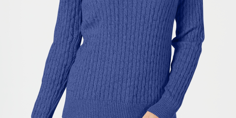 Karen Scott Suéter Feminino Petite Cotton Cable Knit Azul Tamanho PXL