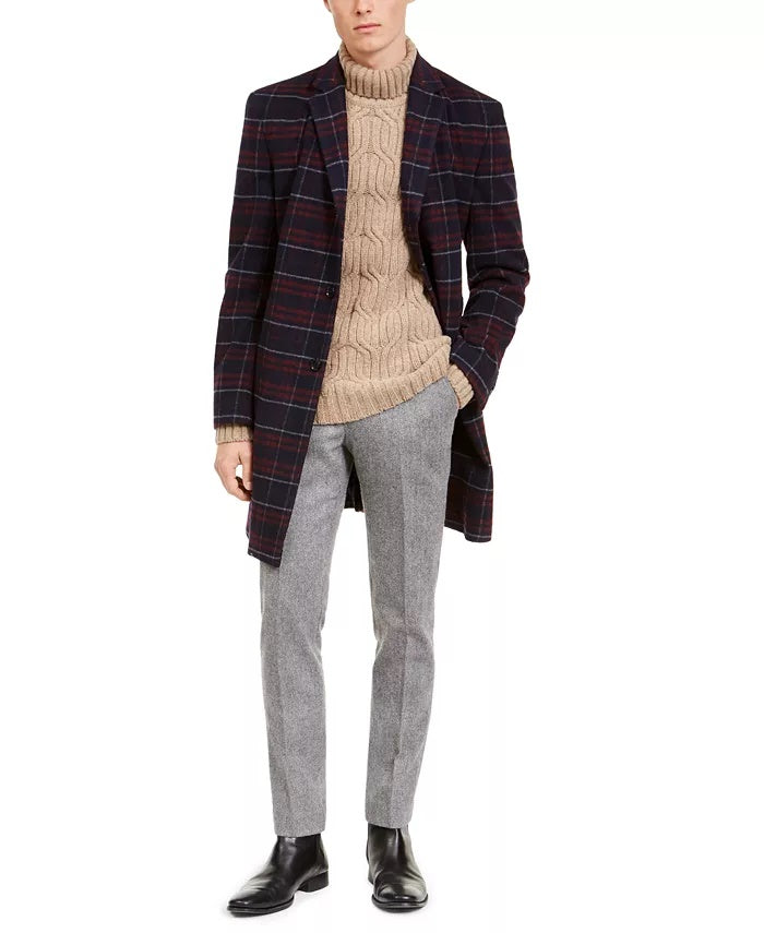 Tommy Hilfiger Masculino Modern-Fit Performance Stretch Flex Plaid Addison Sobretudo Vermelho Tamanho 40 T