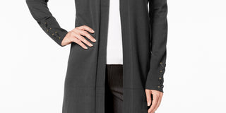 Cardigan feminino com mangas amarradas JM Collection, tamanhos regular e pequeno, cinza, tamanho médio