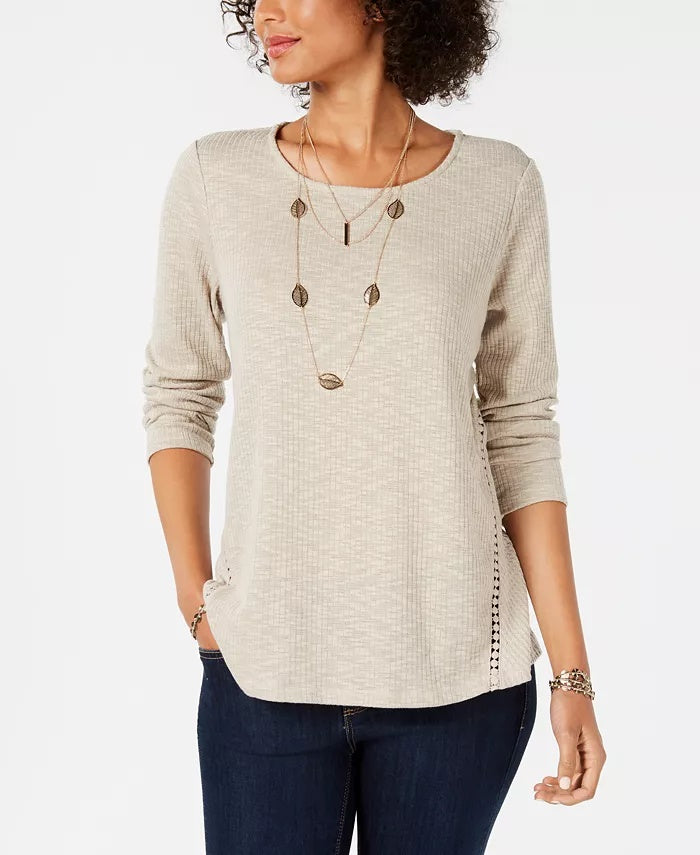 Blusa feminina de malha waffle com detalhe Godet, verde, tamanho X-S