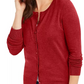 Cardigan feminino de manga comprida com botões frontais, vermelho, tamanho médio
