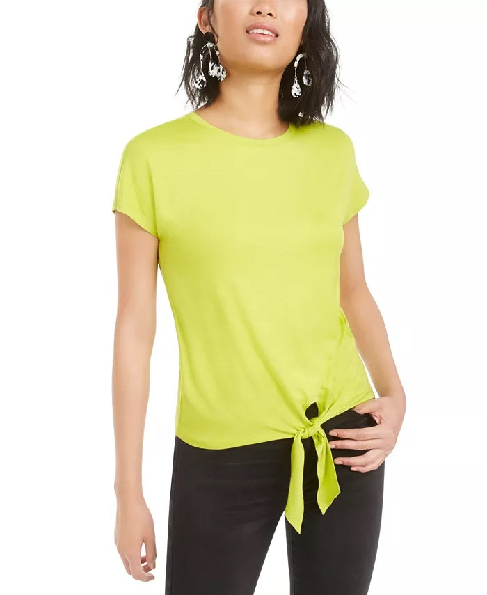 Camiseta feminina Bar III com amarração frontal, verde, tamanho pequeno