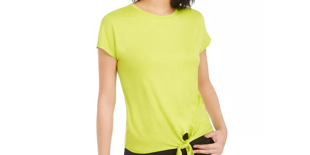 Camiseta feminina Bar III com amarração frontal, verde, tamanho pequeno