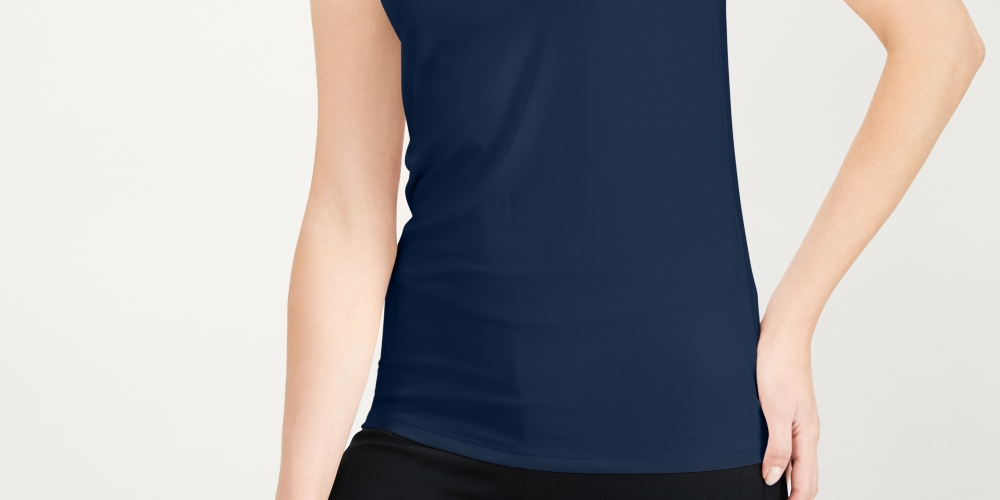 Alfani Regata Feminina Petite Gola Alta Azul Tamanho Petite Pequeno