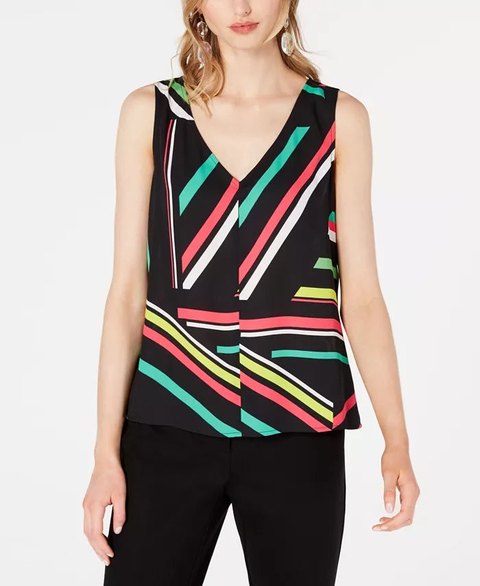 Blusa feminina sem mangas com decote em V Bar III, preta, tamanho grande