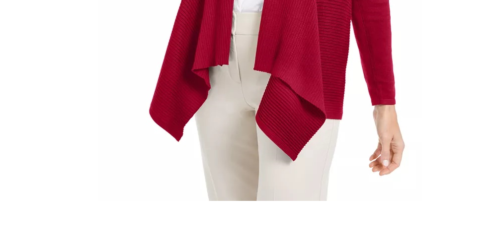 Cardigan feminino JM Collection Petite Mixed-Ribbed Flyaway, vermelho, tamanho PS