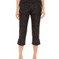 Calça capri feminina estampada com controle de barriga JM Collection, preta, tamanho X-G